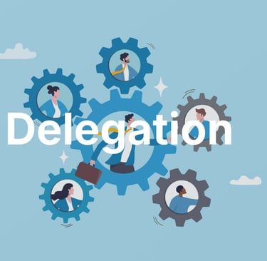 a group of people in business attire with the words delegation