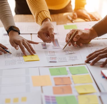 UX design process including user interviews, persona development and journey mapping