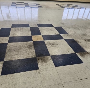 Dirty floor before strip and wax