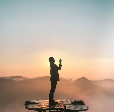 Praying at sunrise.