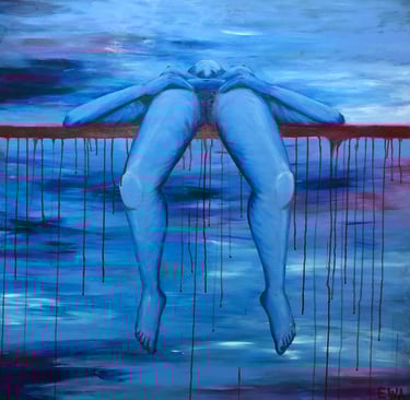 naked woman painting in blue