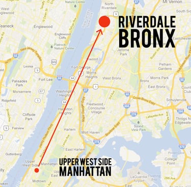 Map showing proximity of Riverdale to Manhattan