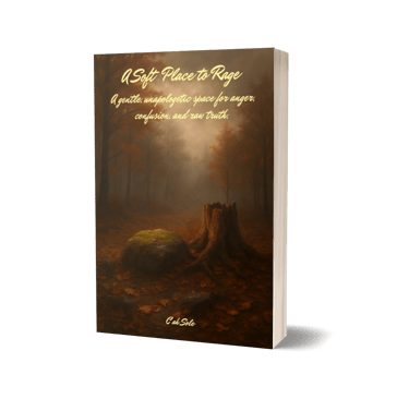 A Soft Place To Rage ebook cover by C'ah Sole tree stomp and rock in a forest