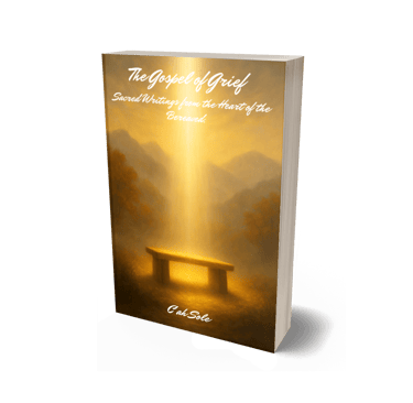 The Gospel of Grief ebook cover by C'ah Sole heavenly light shining on a stone bench