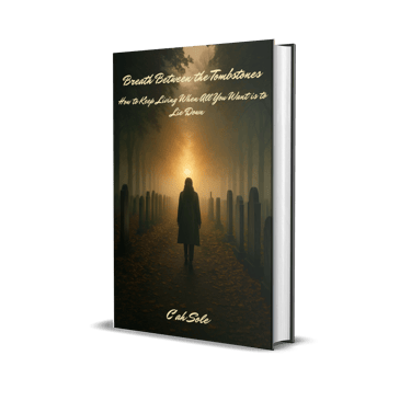 Breath Between the Tombstones ebook cover by C'ah Sole woman mourning in a graveyard