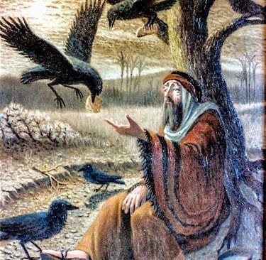 Elijah receiving bread from the raven 