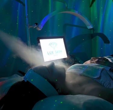 a woman at Lux Skin Bar spa receiving steam treatment
