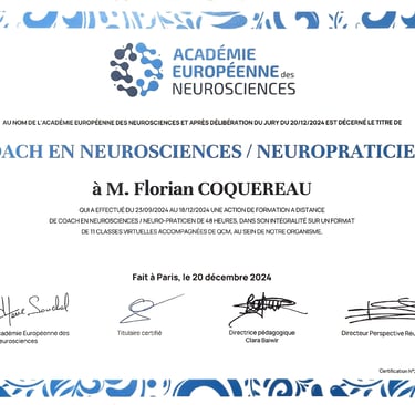 Diplôme de l'Académie Européenne des Neurosciences - Certification de Florian Coquereau