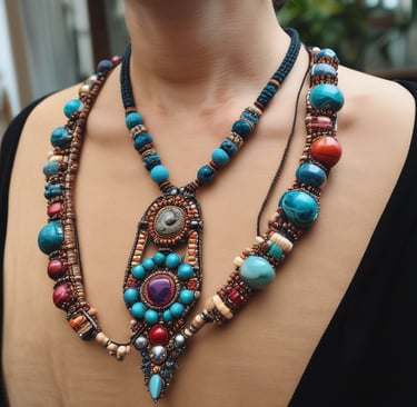 Collar de piedras turquesa y macramé hechas a mano
