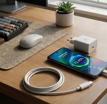 Moto G86 carregando com TurboPower 68W.