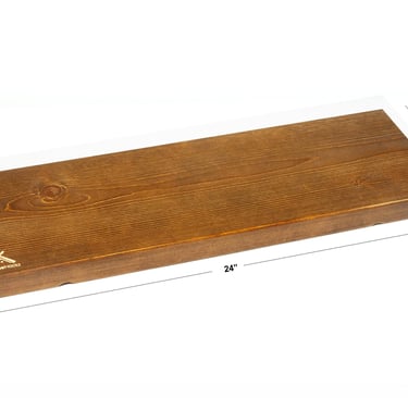 a wooden shelf showing dimensions graphics