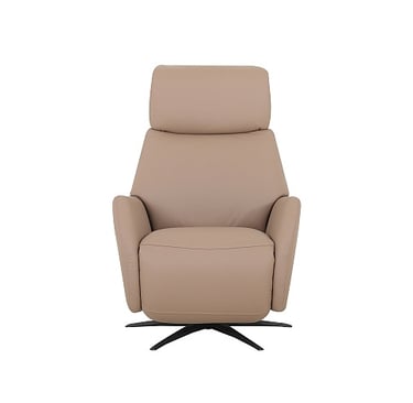 a reclining chair with a beige leather reclining chair
