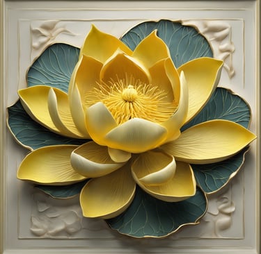 a large yellow flower with a white frame