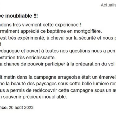 avis trustpilot vol montgolfière arras hauts-de-france avec F-GROY association montgolfières du roy