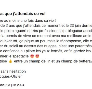 avis trustpilot vol montgolfière arras avec F-GROY association montgolfières du roy