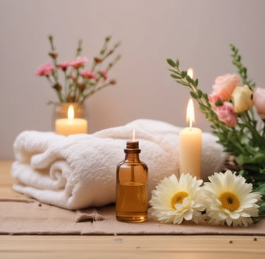 white plastic pump bottle beside pink tulips and gray towel