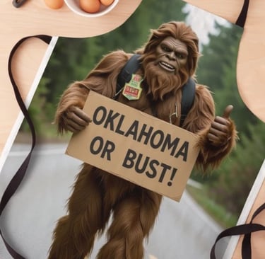Big foot on apron. It says Oklahoma or bust!