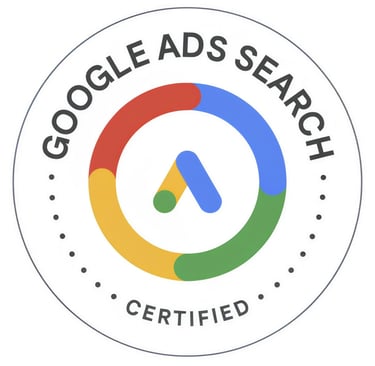 Official Google Ads Search Certified badge logo with colorful ring and professional certification text.