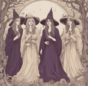 a group of women dressed up in witches costumes