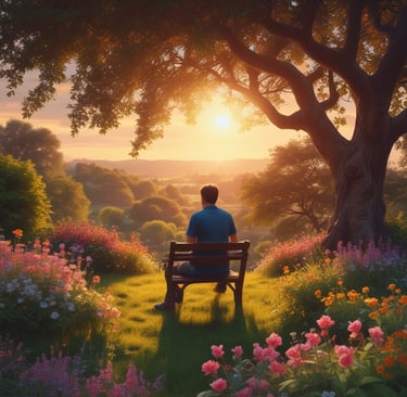 A serene garden scene featuring a variety of colorful flowers.