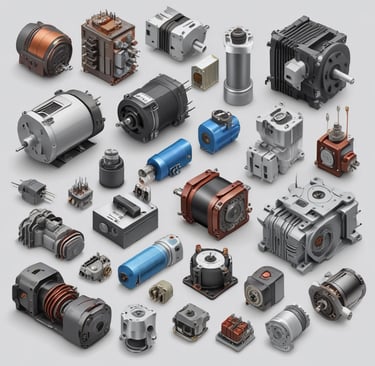 AC/DC Motors, Gearboxes, AC/DC Relays  Electromagnets, Capacitors, AC/DC Turbines, Fans, Toroidal Tr