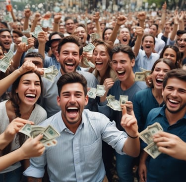 A group of satisfied members celebrating their financial success.
