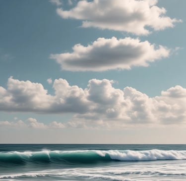 A serene coastal landscape featuring gentle waves lapping against a sandy shore.