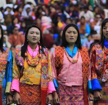 Bhutanese-Women-performing-folk-Song-dances-at-Thimphu-Bhutan-Masked-Dances-Tshechu-Festival