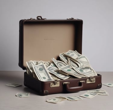 a suitcase with money and money bills