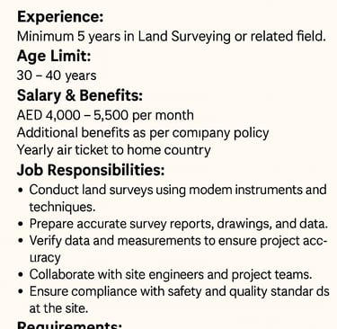 Land Surveyor job vacancy in UAE with NS Consultancy – Gulf recruitment poster
