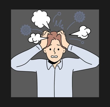 a man holding his head in his hand