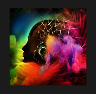 a person with a colorful colored smoke coming out of a brain
