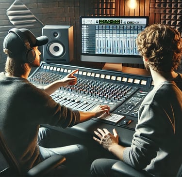 two man in a recording studio