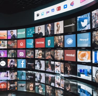 a large screen tv with many different pictures of people