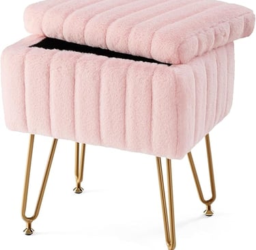 pink faux fur ottoman storage chair