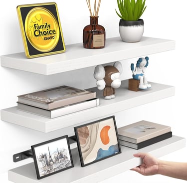 Space saving white floating shelf sold on Amazon