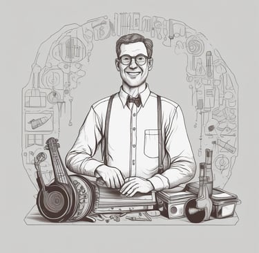 A group of metallic bells of different sizes are hanging from chains, mounted on a wooden frame and arranged in front of a stone wall covered with some greenery.