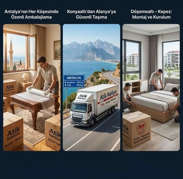 Antalya evden eve nakliyat: Ambalajlama, taşıma ve mobilya montajı.