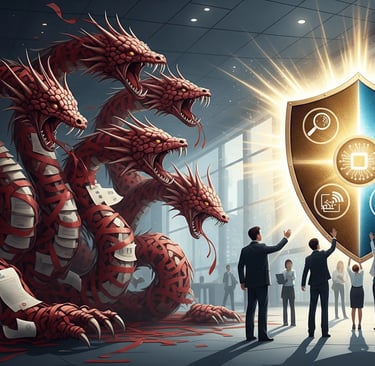a group of people standing around a dragon