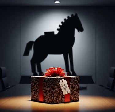 a present box with a horse shadow on the floor