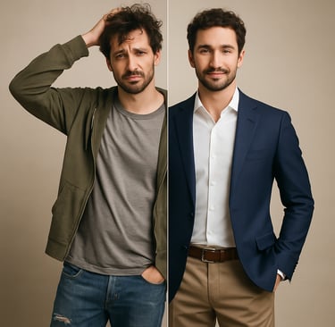 Image générée par IA - homme avant / après - The David Touch - Conseil en Image Paris