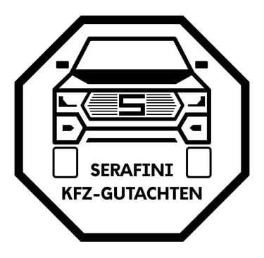 Serafini Kfz-Gutachten logo featuring a black and white car icon inside an octagonal border.