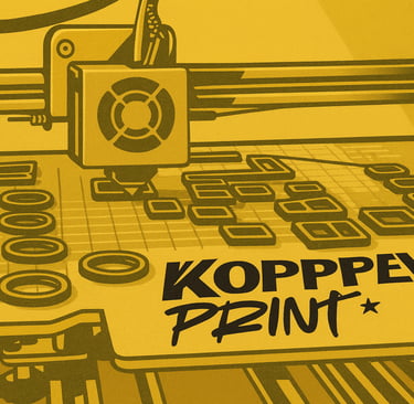 3D printer bezig met het maken van objecten en een printplaat met koppelprint erop