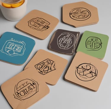 Several boxed water cartons are arranged on a bright yellow background. Green leaf cutouts are scattered around the cartons, creating a vibrant and eye-catching pattern.
