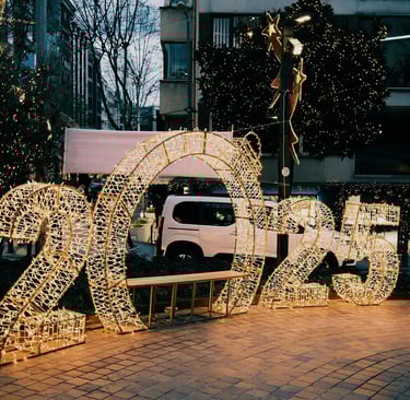 2025 of lights on a brick wall