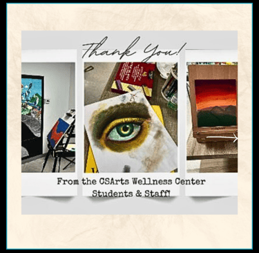 thank you image from CSARTS wellness room featuring art