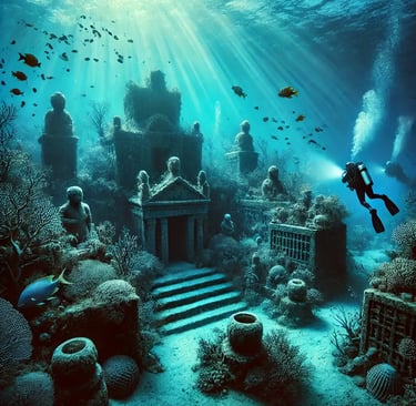 a scuba diver in a coral reef with a scuba diver