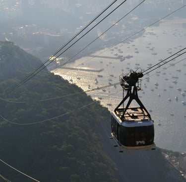 a cable car is shown in this picture, Pão de açucar, Rio de Janeiro, Brasil