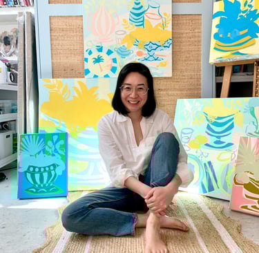 Lena Sin artist in her studio