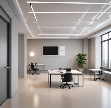 Spacious bedroom with light gray walls and natural light highlighting the smooth finishes